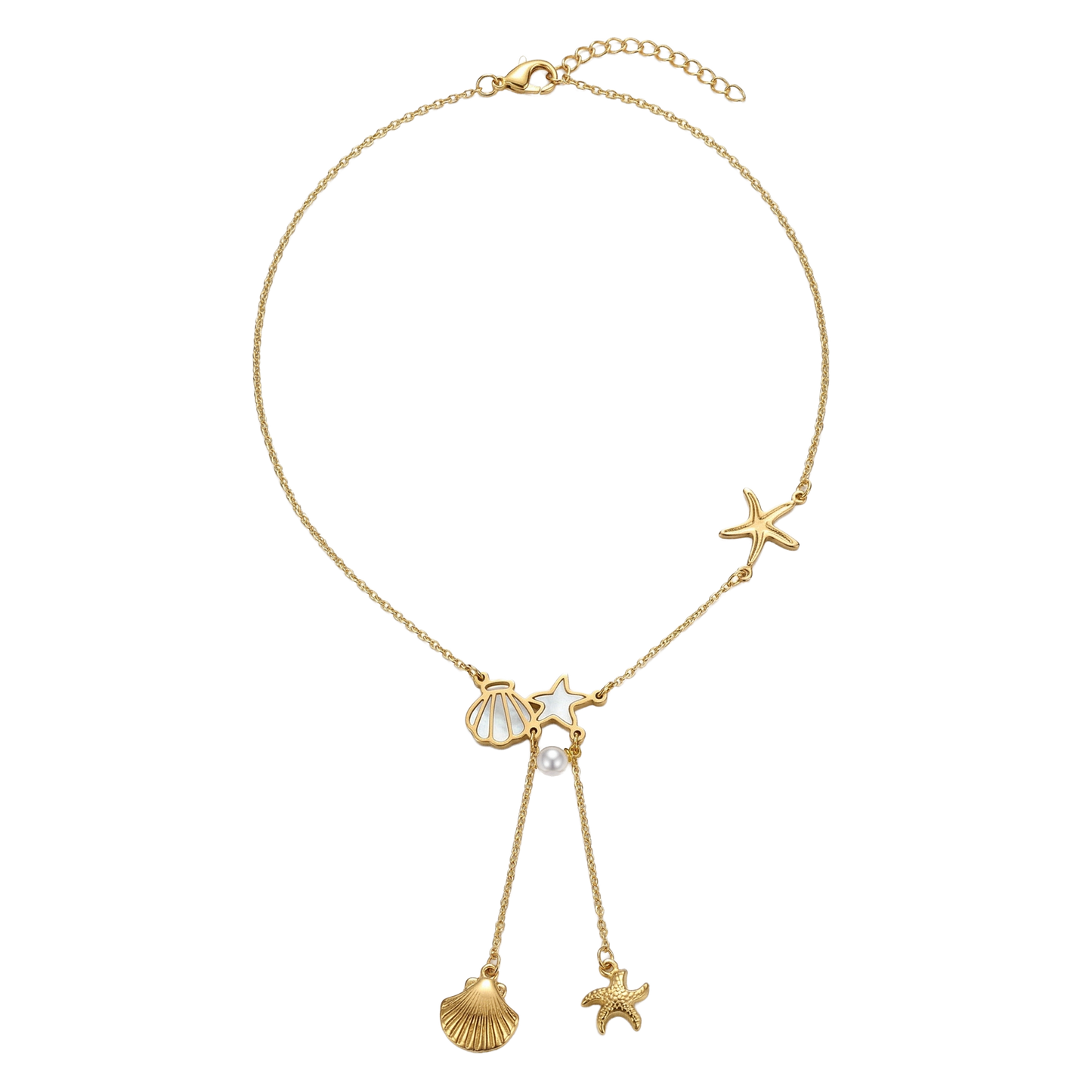 Coastal Seashell and Starfish Y-Necklace