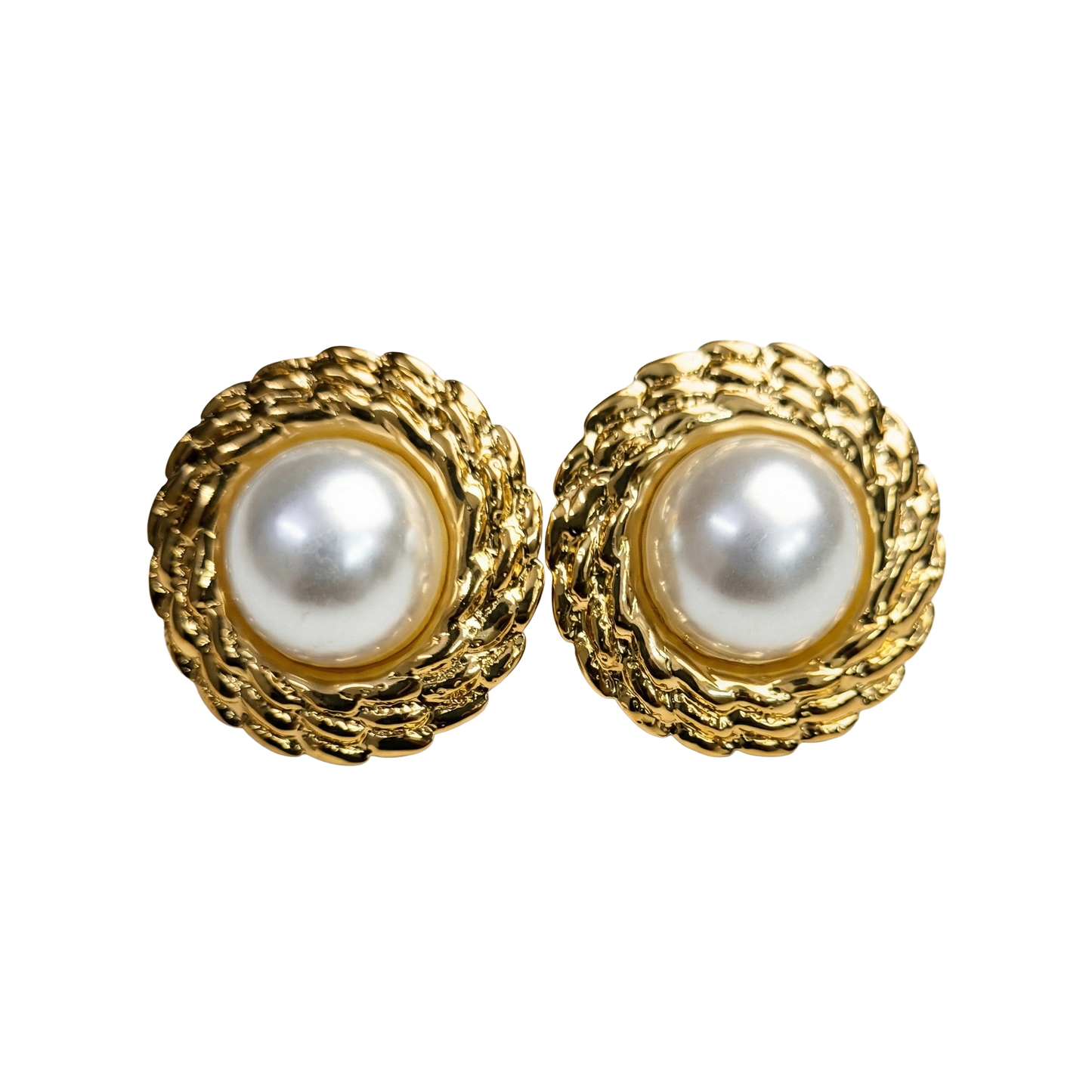 Braided Rope Border Faux Pearl Stud Earrings