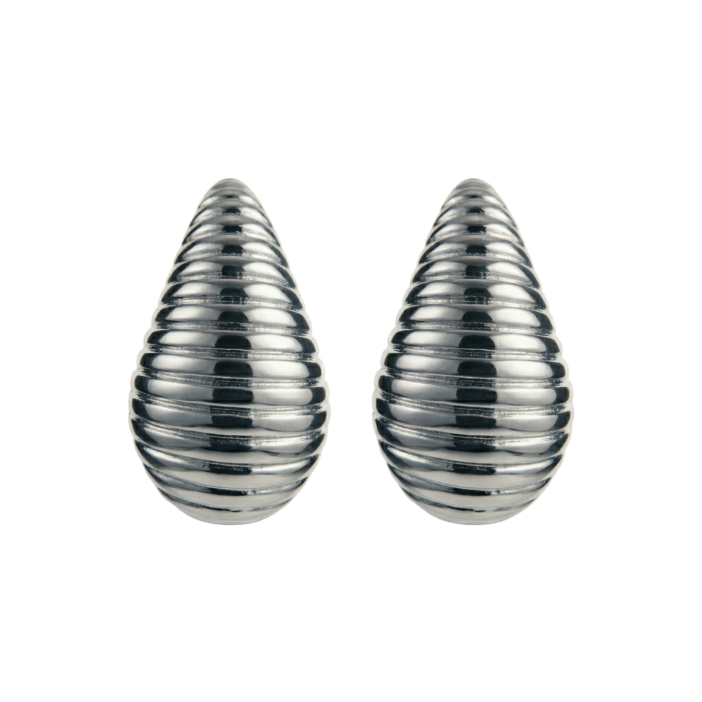Silver-Tone Ribbed Teardrop Statement Studs