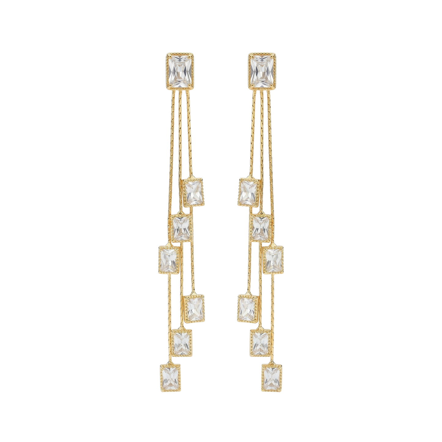 Emerald-Cut Crystal Tiered Drop Earrings
