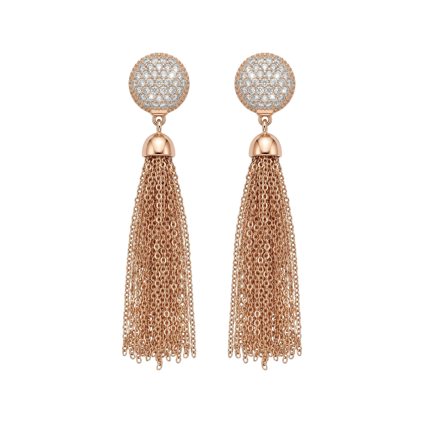 Pave Disc & Chain Tassel Drop Earrings