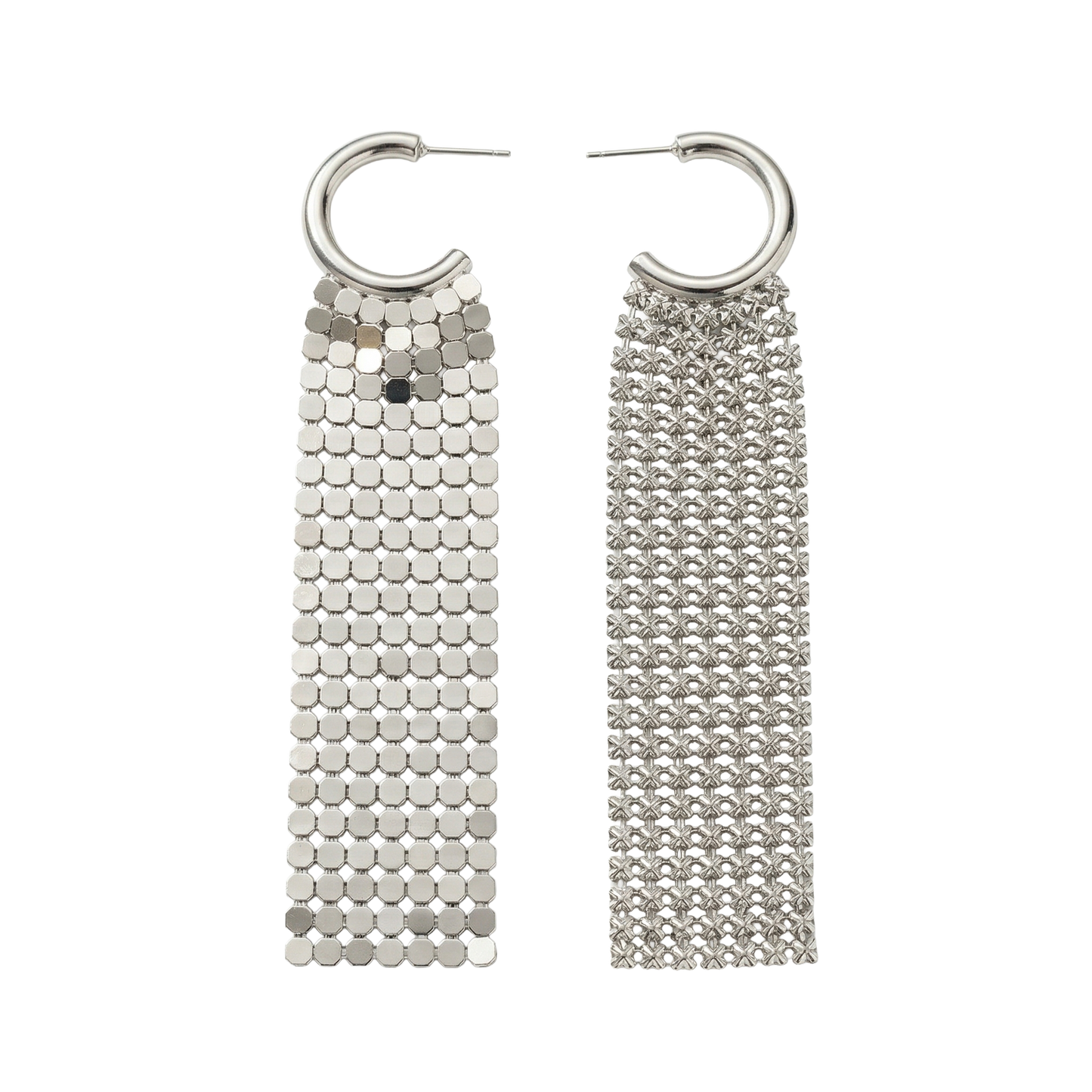 Silver-Tone Mesh Tassel Drop Hoop Earrings