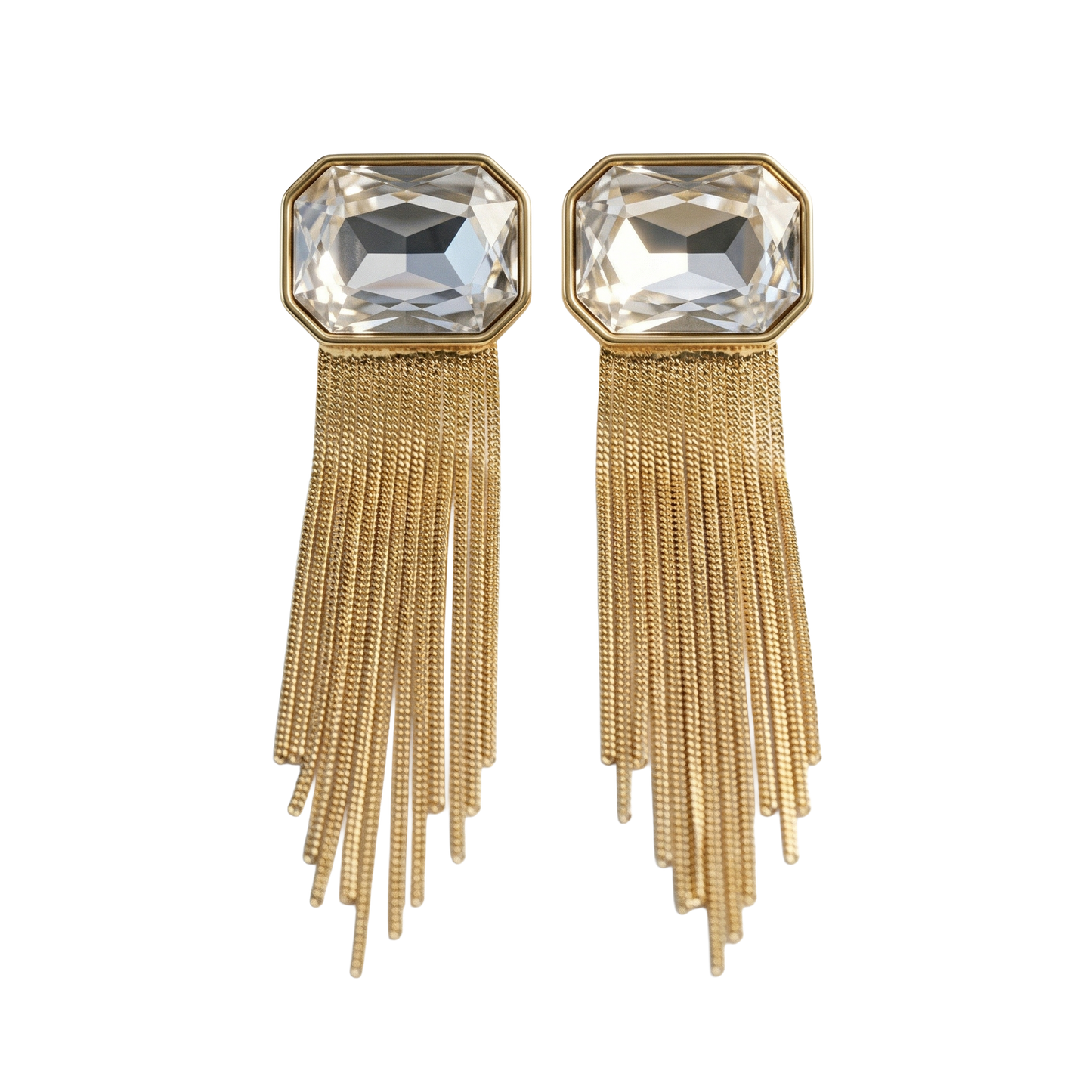 Emerald-Cut Crystal & Fringe Tassel Drop Earrings