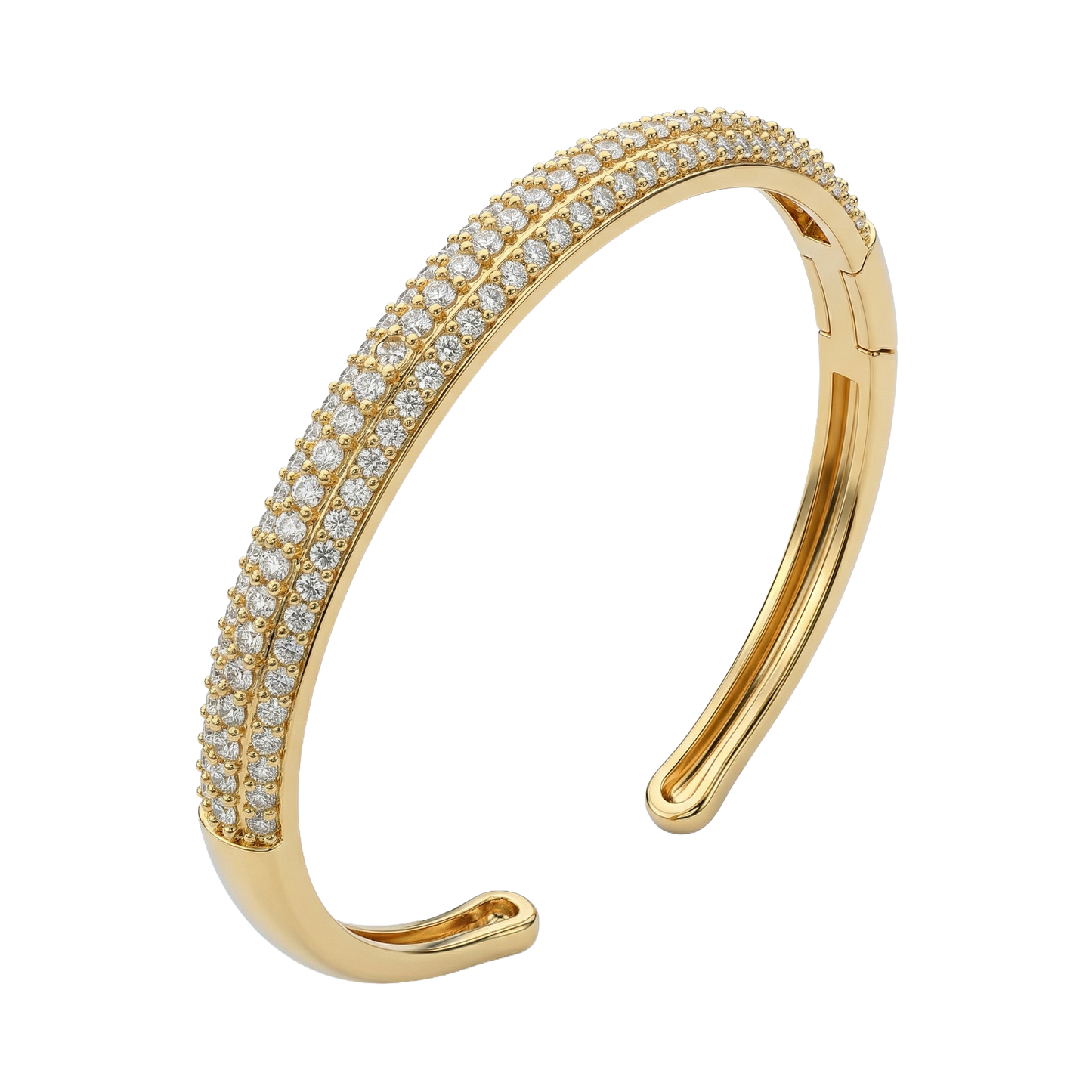 Triple-Row Pavé Diamond-Style Hinged Cuff Kada